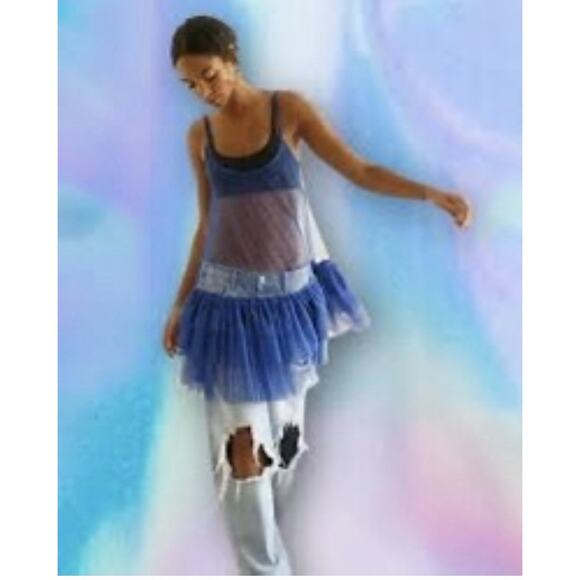 Free People Intimately Push Send Mini Slip Tutu Tulle Dress Royal Blue Coquette - Picture 1 of 12